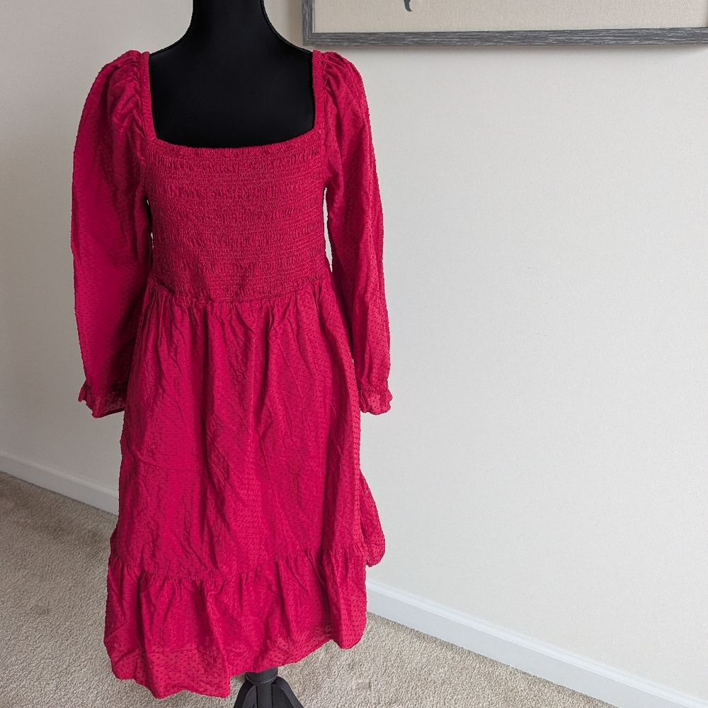 J. Crew Vibrant Red Smocked Dress